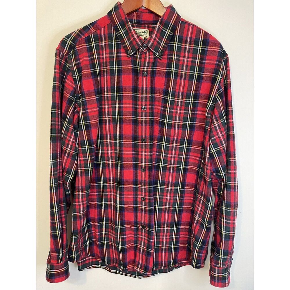 L.L Bean Shirt Scotch Plaid Flannel Mens L Reg Red Traditional‎ Fit 228061